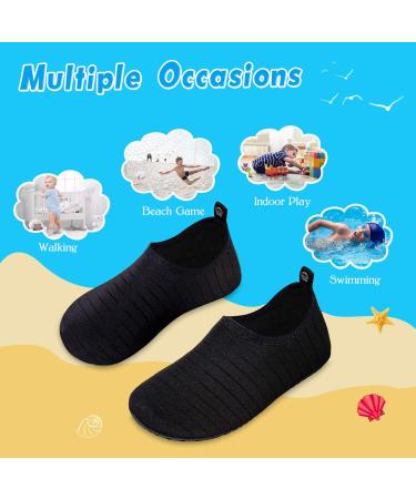 WateLves Kids Water Shoes - Non-Slip Quick Dry Aqua Socks for Boys and Girls | Beach, Swim, and Walking Shoes | Striped Black - Size 1-2 Little Kid - Buy Online on GoSupps.com
