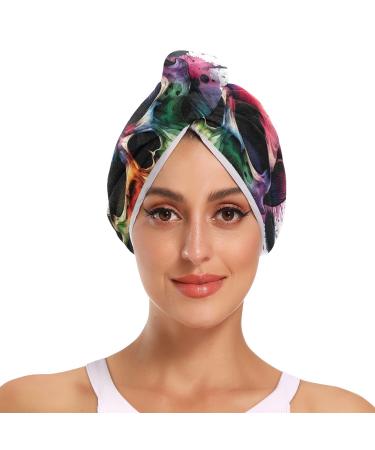Rainbow Skull Head Hair Towel 2 Pack Super Absorbent Hair Drying Towel Quick Dry Hair Turbans Head Towel with Button Twisty Wrap for Women Girls