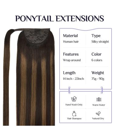 DOORES Balayage Dark Brown to Chestnut Brown Human Hair Ponytail Extension 14 Inch 75g - Clip in Heat Resistant Real Hair Piece - Buy Online on GoSupps.com