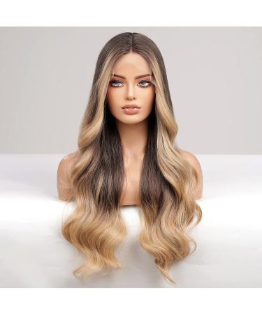 HAIRCUBE Long Ombre Blonde Lace Front Wigs for Women Brown to Blonde Natural Wavy Middle Parting Synthetic Wigs Lace Wigsâ¦ - Buy Online on GoSupps.com