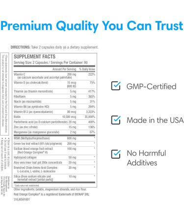 Consult Health Beaute Caps Pro - Supports Hair Growth Skin & Nail Health - Collagen Vitamins B6 B7 B12 D & 10 500 mcg Biotin - MSM Blood Orange - Anti-Aging - USA Made - Women & Men 60 Capsules 60 Count (Pack of 1) - Buy Online on GoSupps.com