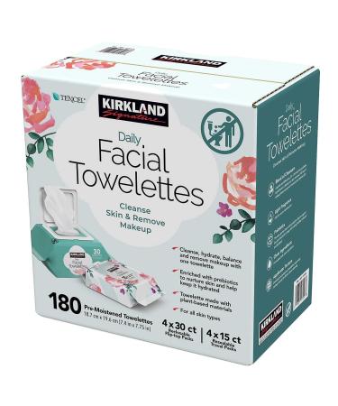 Kirkland Daily Facial Towelettes 180 CT - Hypoallergenic & Alcohol-Free | 8 Packs | Pre-Moistened & Travel-Friendly - Buy Online on GoSupps.com