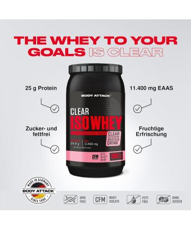 Body Attack Clear Iso Whey - Watermelon Flavor 900g | Made in Germany - Refreshing Protein Isolate with 24g Protein & 11 400mg EAAs - Sugar & Fat-Free - Buy Online on GoSupps.com
