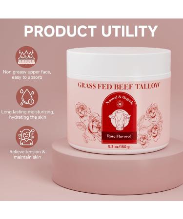 Beef Tallow for Skin Beef Tallow For Face Tallow Face Moisturizer Rose-Flavoured Whipped Tallow Face Cream Moisturizer Beef Tallow Blam Grass Fed Body Lotion Skin Care 5.3 OZ (Pack of 1) 5.3 Ounce (Pack of 1) - Buy Online on GoSupps.com