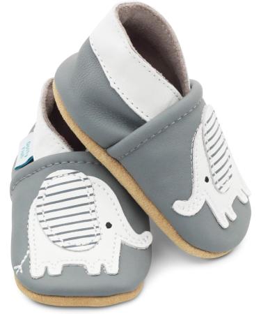 Dotty Fish Soft Leather Baby Shoes | Non Slip | Animal Designs | Boys & Girls | 0-6 Months to 4-5 Years | Grey Elephant - Buy Online on GoSupps.com