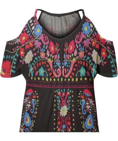 Womens Summer Cold Shoulder Top: Aztec Print Ethnic Style Graphic Tee, Black, X-Large - Buy Online on GoSupps.com