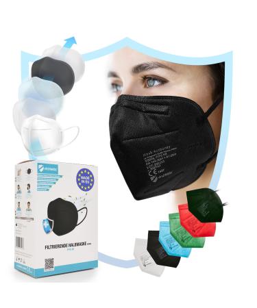 Virshields FFP2 Mundsprung Mask - PFE 94% VFE 99.99% EN 149: 2001+A1: 2009 5 layers 10-2000 pieces filtering made in EU choice of color - breathing mask protective mask half mask 1 piece (1000 pack)Black