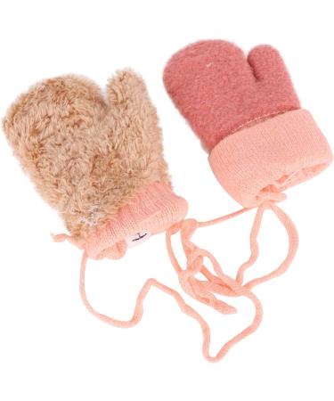 Ruixia Kids Winter Knitted Bear Gloves | Cute Cartoon Hang Neck Mittens | Newborn Baby Warm Thicken Cashmere Mittens | Full Finger Wrist Glove for Boy Girl 0-3Y | Deep Pink - Buy Online on GoSupps.com