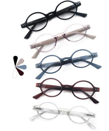 HEEYYOK 5 SPACK READER FOR MEN and WOMEN Fashion Oval Readers for Women Men's clear lens comfort spring hinge with bag +1.75 5 mixed color