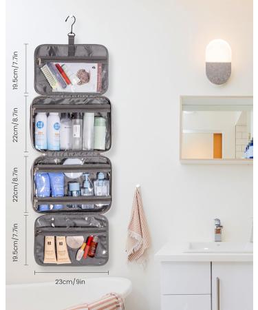 LOVEVOOK Waterproof Travel Toiletry Bag for Women | Large Makeup Organizer with Hook | Clear Cosmetic Bag for Full Sized Containers | Grey - Buy Online on GoSupps.com