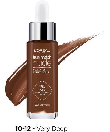 L'Oreal Paris True Match Nude Plumping Tinted Serum 1% Hyaluronic Acid Instantly Evens Brightens and Hydrates Skin Shade 10-12 Very Deep - Buy Online on GoSupps.com