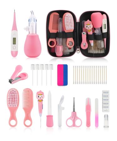 Baby Grooming and Healthcare Kit  Portable Baby Safety Care Set with Hair Brush Comb Nail Clipper Nasal Aspirator for Nursery Newborn Infant Girl Boy (20 in 1  Pink) 20 in 1 Pink