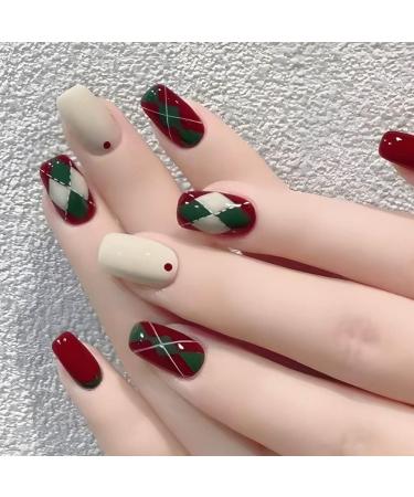 Vatocu Christmas False Nails - Short Red Press on Nails with Snowflakes, Elk, and Snowman Design (24pcs) - Perfect for Women and Girls - Buy Online on GoSupps.com