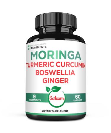 Satoomi 9in1 Moringa Capsules - Featuring Moringa, Turmeric, Boswellia, Ginger, Ashwagandha, Ceylon Cinnamon and Milk Thistle, and Resveratrol | Support Mood, Heart & Overall Health - 60 Count