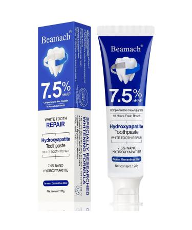 Beamach Hydroxyapatite Toothpaste - Fluoride-Free Nano Hydroxyapatite Toothpaste 7.5 | Enamel Repair | Breath Freshening | Mild Mint | Appropriate for Sensitive Teeth 4.23oz (1)