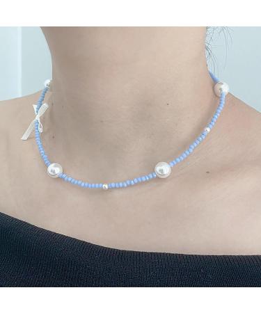 SOUTHJIELING Fashion Bowknot Pearl Crystal Choker Necklace - Clavicle Chain Beaded Solid Color Jewelry - Buy Online on GoSupps.com