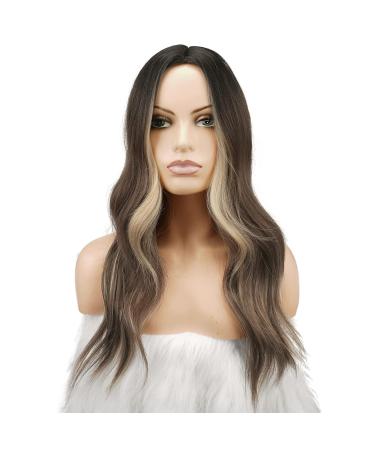 Fine Long Curly Wig - 55 cm Brown Mixed Blonde Synthetic Wavy Wig for Women | Perfect for Parties - Buy Online on GoSupps.com