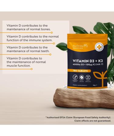 Nutravita Vitamin D3 4000iu & K2 100ug Vegetarian Tablets | 180ct High Strength Supplement for Bones, Muscles & Immune System | 6 Month Supply - Buy Online on GoSupps.com