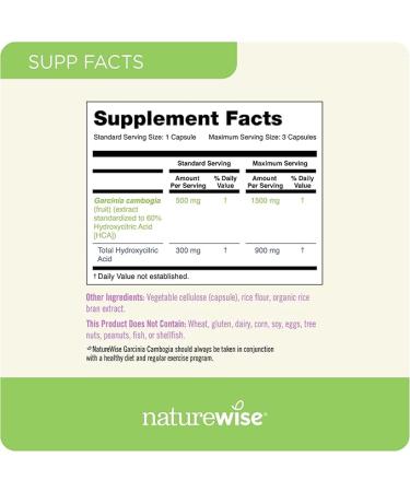 Naturewise Garcinia Cambogia with Natural Garcinia Cambogia Extract, 60% HCA Concentration, Natural Support for Weight Goals and Energy - Vegan, Non-GMO, Gluten Free - 90 Capsules[1-3 Month Supply] - Buy Online on GoSupps.com