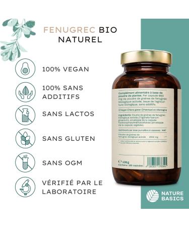 Nature Basics ORGANIC Activated Fenugreek Capsules | Highly Dosed Natural Fenugreek | Daily Dose of 2 600mg | 180 Capsules Without Additives Lab Tested & From Germany - Buy Online on GoSupps.com