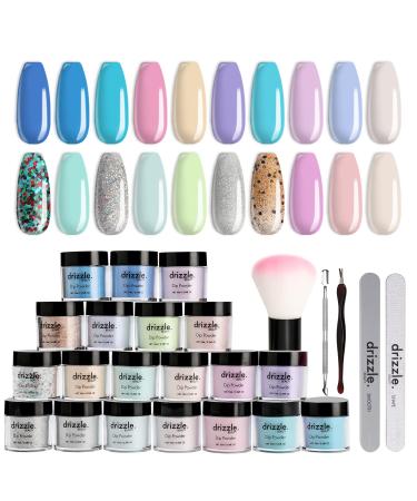 Nail Dip Powder Kit 20 Colors, Drizzle Beauty Dip Powder Nail Kit, Acrylic Dip Powder Kit, Nude Gray Pink Blue Glitter Series Color Dipping Powder, Purple Green Acrylic Nail Dip Powder, Without Liquid Mythical