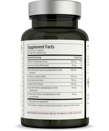 LES Labs Liver Support - Liver Cleanse & Detox - Healthy Function & Glutathione Production - Milk Thistle, L-Cysteine, ALA & Dandelion - 90 Capsules - Buy Online on GoSupps.com