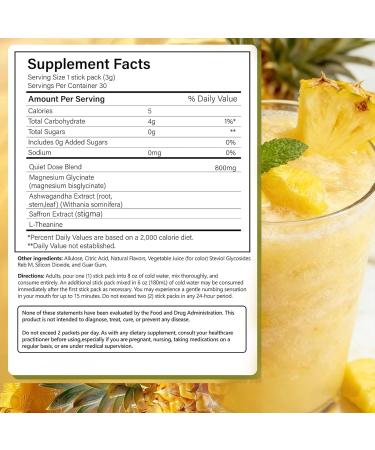 Quiet Dose Drink Calming Relaxation Beverage with L-Theanine Saffron & Ashwagandha Stress Relief & SleepSupport Non-GMO Vegan -15 Pack (Pineapple Flavor) - Buy Online on GoSupps.com