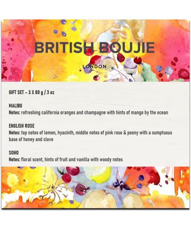 Soho Malibu English Rose Luxury Candle Gift Set - 3 x 80gm Natural Wax Candles - Long Burn Time - Luxurious Fragrance - Gifts for Women & Men - Buy Online on GoSupps.com