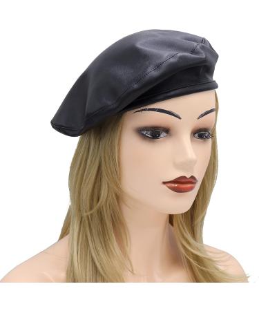 Women's Classic Black Pu Leather French Beret Hat - Stylish & Chic - Buy Online on GoSupps.com
