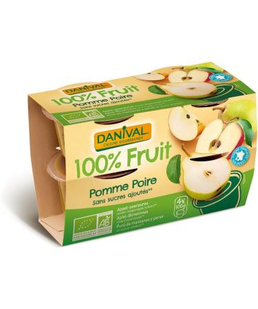 Danival Apple & pear puree 100% organic fruit with no added sugar 4 x 110 g - Buy Online on GoSupps.com