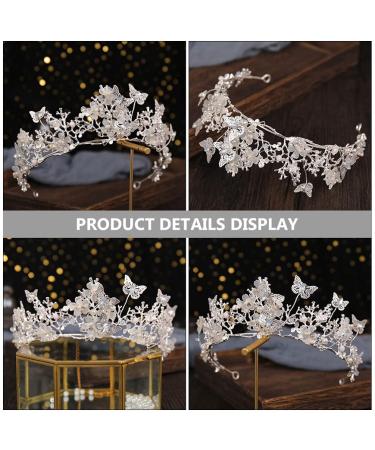 HEALLILY Baroque Crystal Butterfly Flower Tiara Crown - Bridal Headband for Women in Silver - Buy Online on GoSupps.com