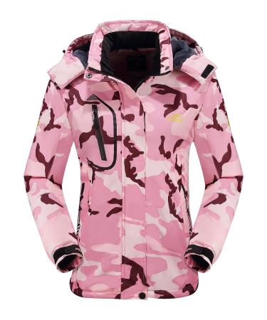 CIOR Women's Mountain Waterproof Ski Jacket Windproof Rain Jacket Pink Camo Medium