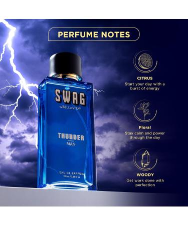 Bella Vita Luxury SWAG THUNDER Eau De Parfum Perfume for Man with Bergamot Sandalwood & Lily|Woody & Musky Premium Long Lasting Fragrance Scent 100ml - Buy Online on GoSupps.com