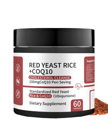 Red Yeast Rice with CoQ10 Supplement - red Yeast Rice Advanced 1200mg Formula for Heart & Cholesterol Support - 60 Capsules 60 Count (Pack of 1)