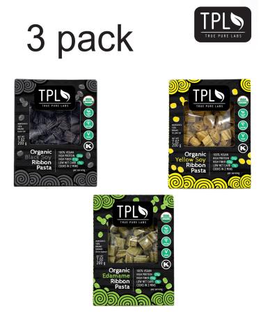 Organic Bean Ribbon Cut Artisan Pasta Combo Sampler Pack - Edamame, Black & Yellow Soy - Keto Low Carb Protein Gluten Free Pasta - 3 Pack - Buy Online on GoSupps.com