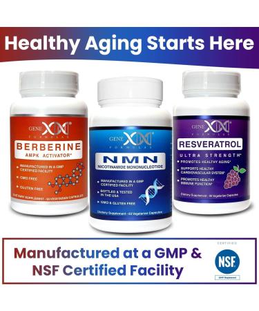 GENEX NMN Resveratrol and Berberine Power Pack Supplements | 250mg Nicotinamide Mononucleotide (NMN) Ultra Strength 500mg Resveratrol & AMPK Activator Berberine 500mg for Healthy Aging (3 Bottles) - Buy Online on GoSupps.com