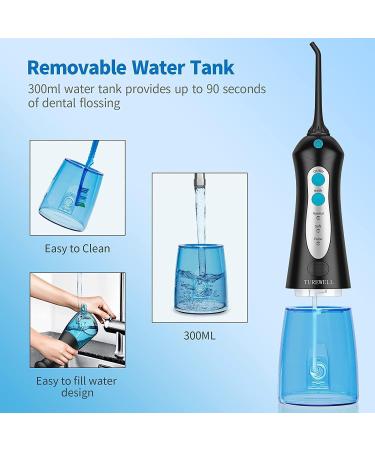 TUREWELL FC1592 Water Flosser for Teeth - Cordless, 300ML Water Tank, Portable Oral Irrigator, IPX7 Waterproof, 3 Modes, 4 Jet Tips - Black - Buy Online on GoSupps.com