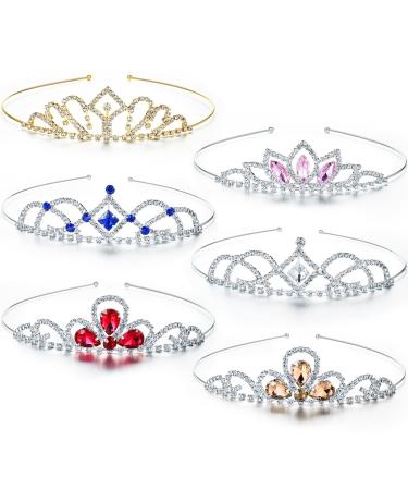 Hicarer 6 Pieces Girls Crown Tiara Rhinestone Crown Colorful Crystal Tiara Rhinestone Princess Crystal Headband Crown Headband for Little Girls Wedding Princess Birthday Crown Party