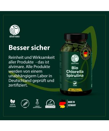  Alvimare Organic spirulina and chlorella tablets 180 g 50/50 superfood blend no fillers no additives cell wall - Buy Online on GoSupps.com