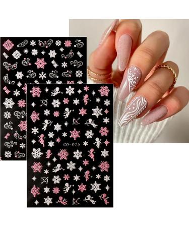 JMEOWIO 12 Sheets Christmas Glitter Nail Art Stickers Decals Self-Adhesive Snowflake Winter Holiday Cute Silver Pink Nail Supplies Nail Art Design Decoration Accessories - Buy Online on GoSupps.com