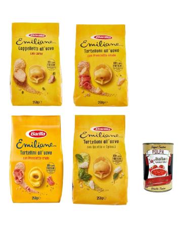 Italian Gourmet E.R. Barilla Pasta Le Emiliane Pack of 4 egg-filled pasta with 100% fresh Italian eggs ideal in broth or sauce 4 x 250g + gourmet Italian polpa 400g
