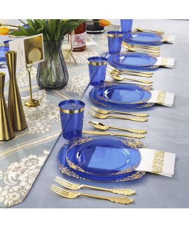 Nervure 175PCS Clear Blue Plastic Plates with Gold Trim - Ideal for Weddings & Parties - Buy Online on GoSupps.com