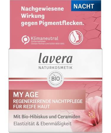 Lavera My Age Regenerating Night Care Cream - Organic Vegan Night Cream with Bio-Hibiscus & Ceramides for Ripe Skin - Reduces Pigment Spots - 50ml - Buy Online on GoSupps.com