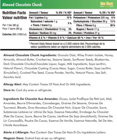 Fit Stars Iso-Bar Almond Chocolate Chunk protein bar VEGETARIAN nutrition bar 27g protein whole food with organic ingredients. 80g x 12 count net 960g. Made in Canada. - Buy Online on GoSupps.com