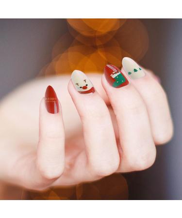 Christmas Press On Nails - Cute Christmas Decor Press On Nails Gentle Fake Nails Christmas Accessories Reusable with Santa Snowflake Bell Snowman Shakven - Buy Online on GoSupps.com