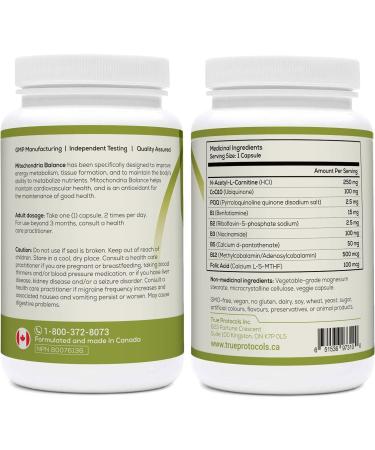TRUE PROTOCOLS - Mitochondria Balance - L-Carnitine (250mg) + CoQ10 (100mg) + PQQ (2.5mg) + Vitamins B1 B2 B3 B5 B12 + Folic Acid - 90 Non-Laxative & High Absorption Vegan Capsules - Restore Mitochondrial Function + Improve Energy Levels - 100% Non-GMO Su - Buy Online on GoSupps.com