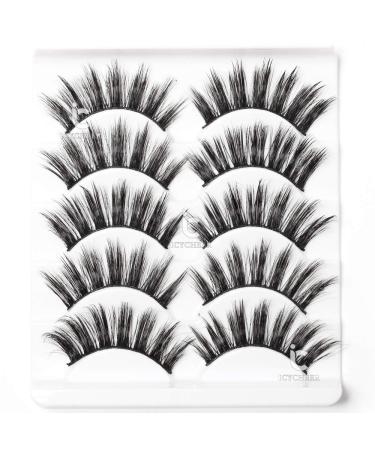 Icycheer mixed 3D artificial eyelashes full strip natural long thick cross long wispy fluffy dramatic doll eyelashes cosplay 5 couple lashes makeup (47)