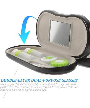 Lens Case and Glasses Case with Built-in Mirror Tweezer and Solution Bottle - 2-in-1 Eyeglass and Lens Case Double Layer Portable Lens Box for Home Travel - Buy Online on GoSupps.com