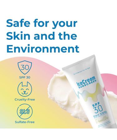 IceCream Broad Spectrum SPF 30 Sunscreen Lotion Body & Face Lotion Sunblock Moisturizer with SPF Water & Sweat-Resistant for 80 Minutes Reef-Friendly & Cruelty-Free 6oz (177ml) - Vanilla Vanilla 6 Fl Oz (Pack of 1) - Buy Online on GoSupps.com