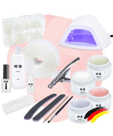ND24 NAILDESIGN-Geln gel Starter Set with LED detection gel assembly gel French gel sealing gel LED lamp & accessories-16-piece complete set for beginners-LED GELE MADE in Germany & Vegan